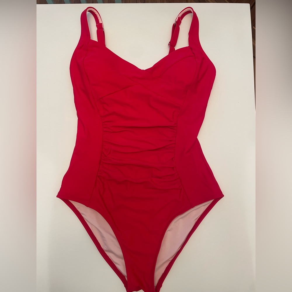 Red Ruched Tummy Control One Piece Swimsuit